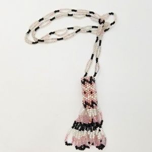 Beaded Glass Seed Bead Woven Necklace and Tassles